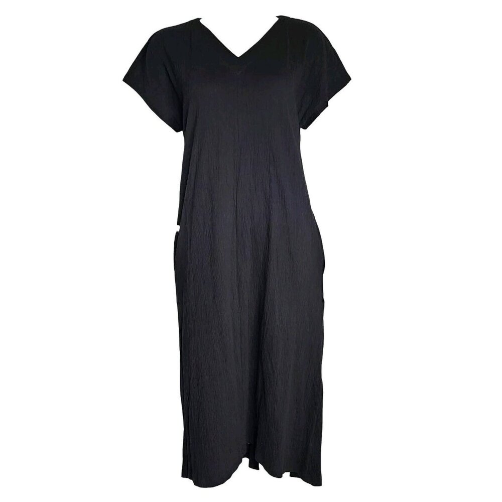 Newport News Dress Womens Size 4 Black Short Sleeve Pullover V Neck Minimalist